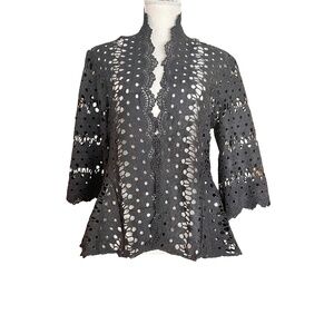 # A003   FT INC Cocktail Chic  Romantic Layering Black Eyelet Lace Jacket NWOT M